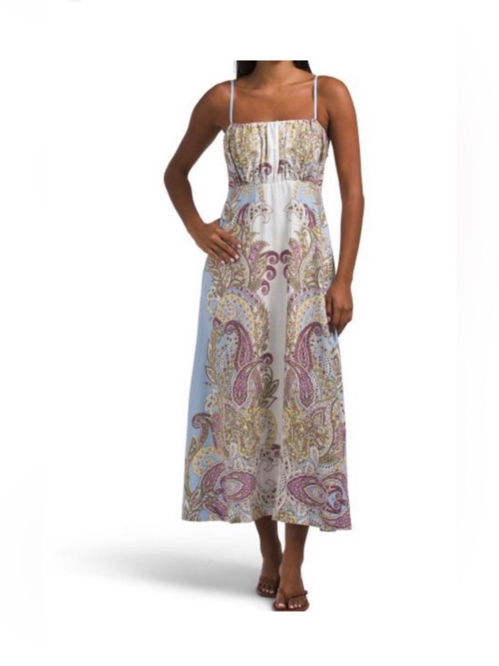 Rachel Zoe White Maxi Dress with Pink and Blue Paisley Print